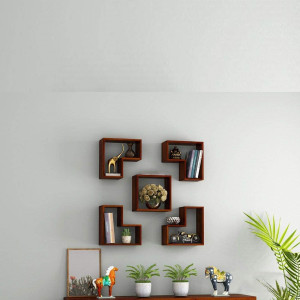 Engineer Sheesham Wood Finish Wall Mounted Shelf Rack for Home – Honey Finish