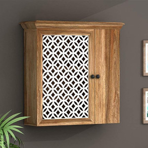 Engineer Wood Wall Mounted Shelf Rack with Cabinet for Home – Natural Finish