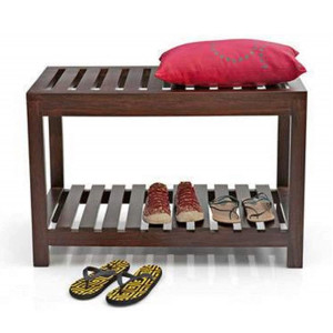 Solid Wood Entryway Bench for Home (Sheesham Wood, Honey Finish)