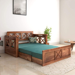 Solid Sheesham Wood Sofa Cum Bed In Teak